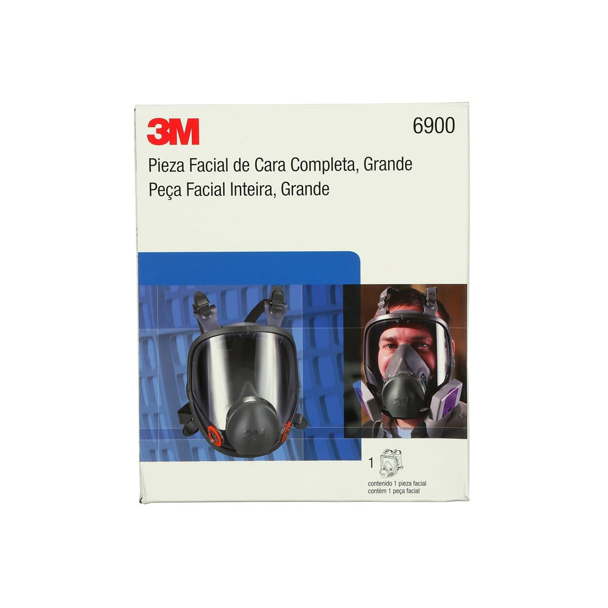 3M Full Facepiece Reusable Respirator 6900, NIOSH, Large Lens, ANSI High Impact Eye Protection, Silicone Face Seal, Four-Point Harness, Comfortable Fit, Painting, Dust, Chemicals, Large