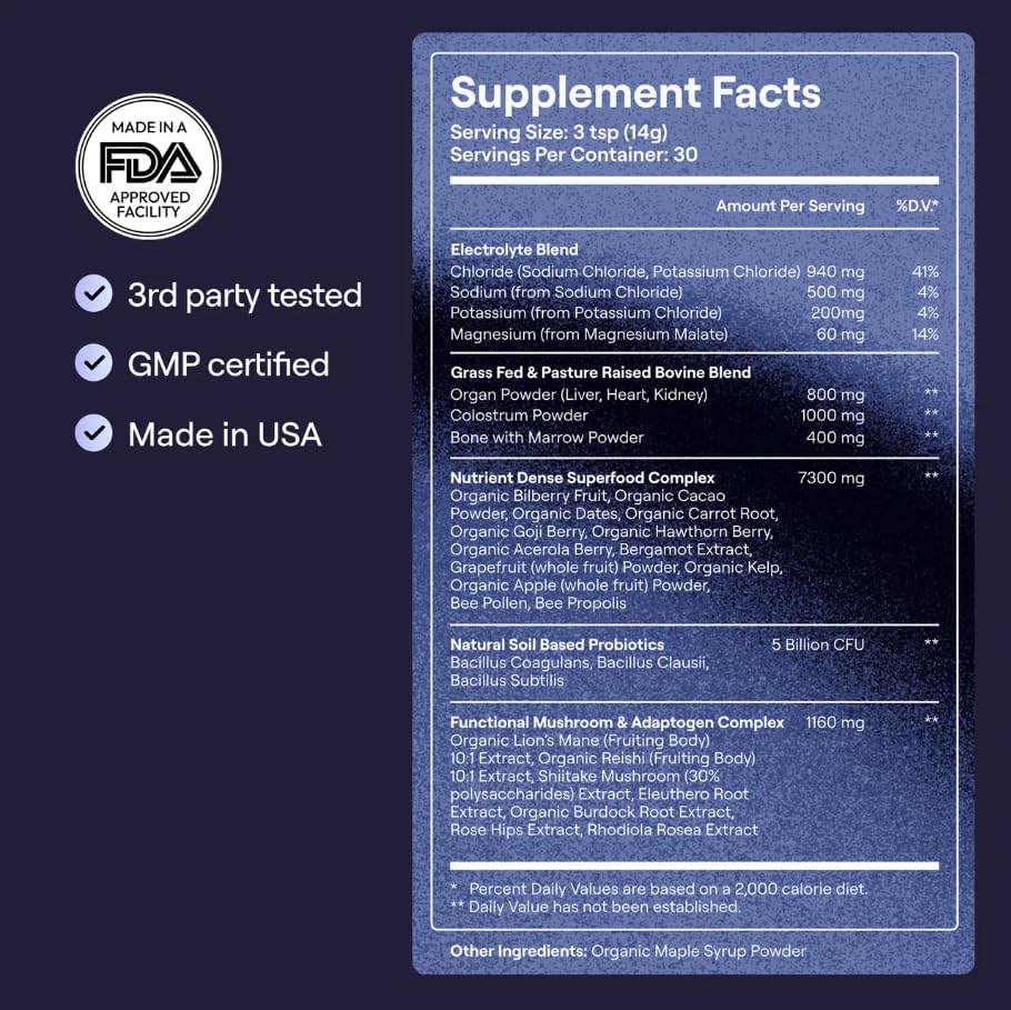 Super Complex - Daily Premium Blend with Vitamins for Women & Men with Organic Fruits, Adaptogens & Electrolytes, Multivitamin & Beef Organ Supplement (30 Servings - Scoop NOT Included) UNFLAVORED