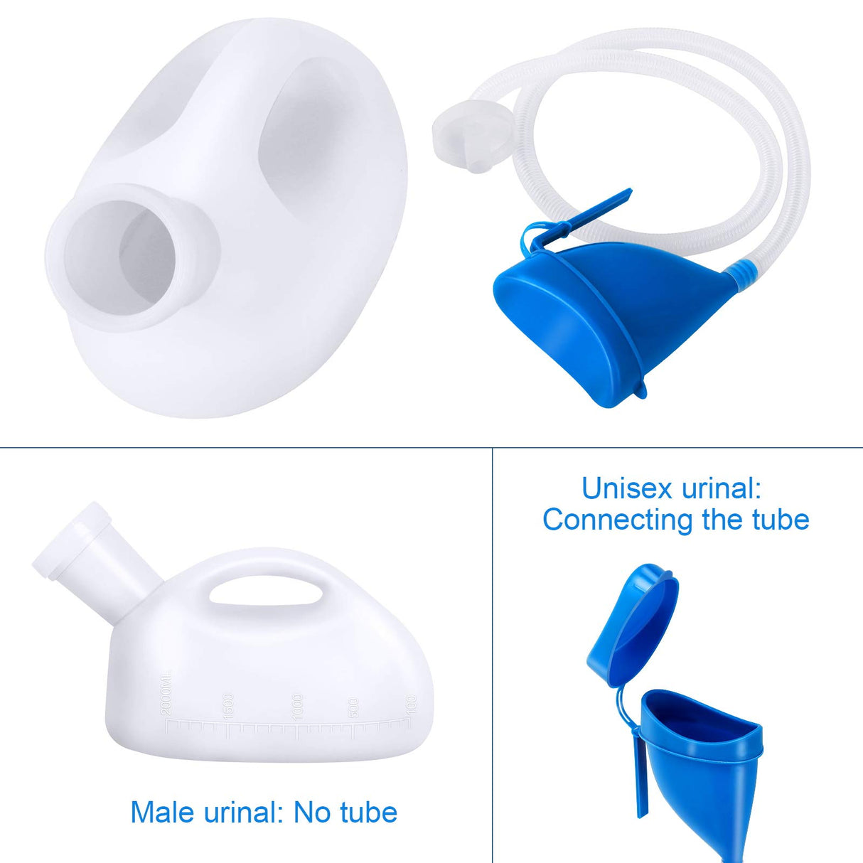 Takuyada Unisex Potty with Lid and Funnel, Portable Pee Bottle for Men and Women, 2000ml Large Capacity Male Female Reusable Urinals, Emergency Urine Collection for Hospital Home Camping Car Travel