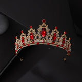Geurlev Tiaras and Crowns for Women,Tiaras Earrings Necklace, Crystal Bridal Jewelry Set (Gold Red)