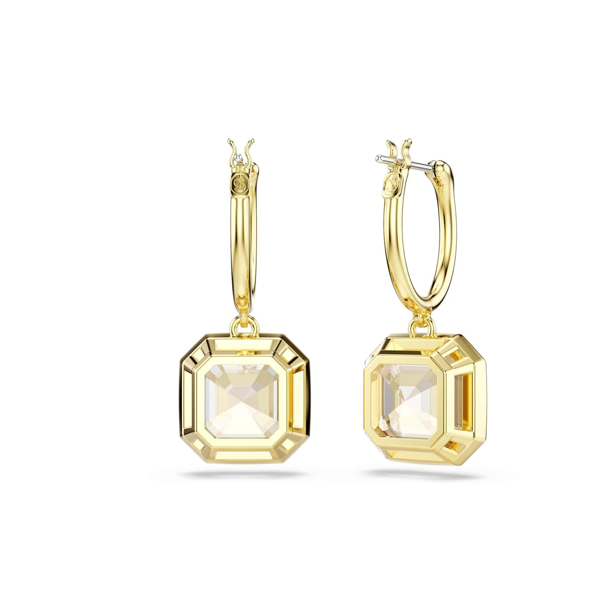 Swarovski Millenia drop earrings, Square cut, Caramel, Gold-tone Finish