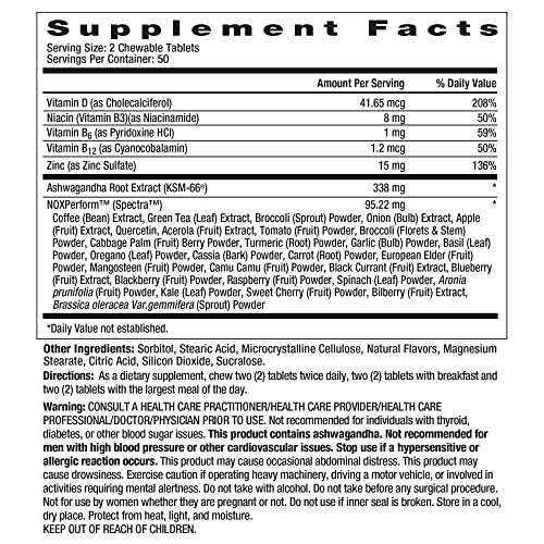 Ageless Male Max Chewable Nitric Oxide Booster Supplement for Men – High Potency Ashwagandha Extract to Boost Workouts, Muscle & Performance, Reduce Stress, Support Sleep (100 Chews, 1-Bottle)