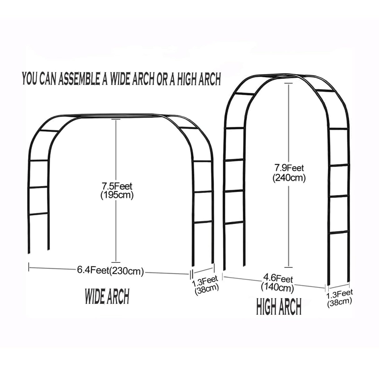 Adorox 7.8ft Garden Arch Trellis for Climbing Plants, Metal Arch Frame, Pumpkin Archway Outdoor Garden Arbors and Arches for Halloween Christmas Birthday Party Baby Shower Decoration(Black)
