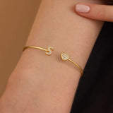 Gold Bangle Bracelets for Women Girls - 14K Gold Plated A Initial Bracelet for Women Gold Bracelets for Women Initial Bracelet for Girls Heart Gold Bangles for Women Bracelets for Teen Girls Gifts