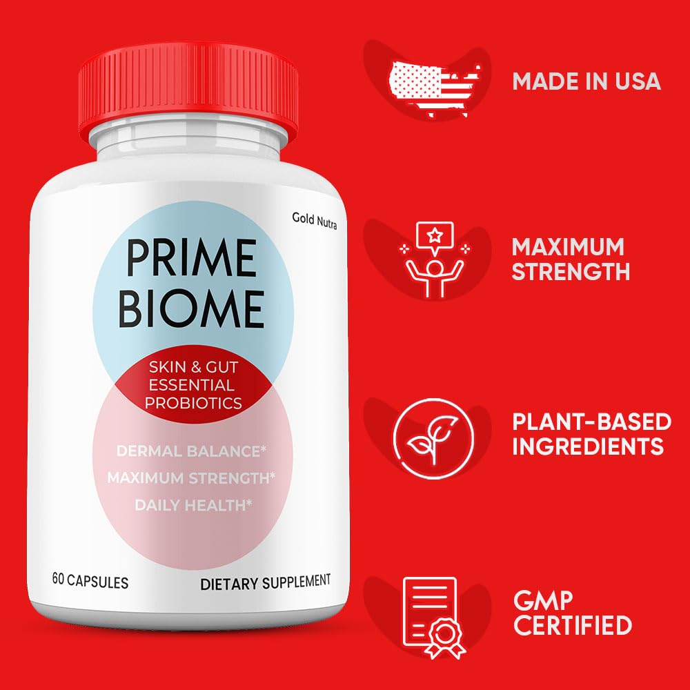 Gold Nutra (2 Pack) Prime Biome Pills, Prime Biome All Natural Supplement Skin and Gut Probiotics Capsules, 2 Month Supply