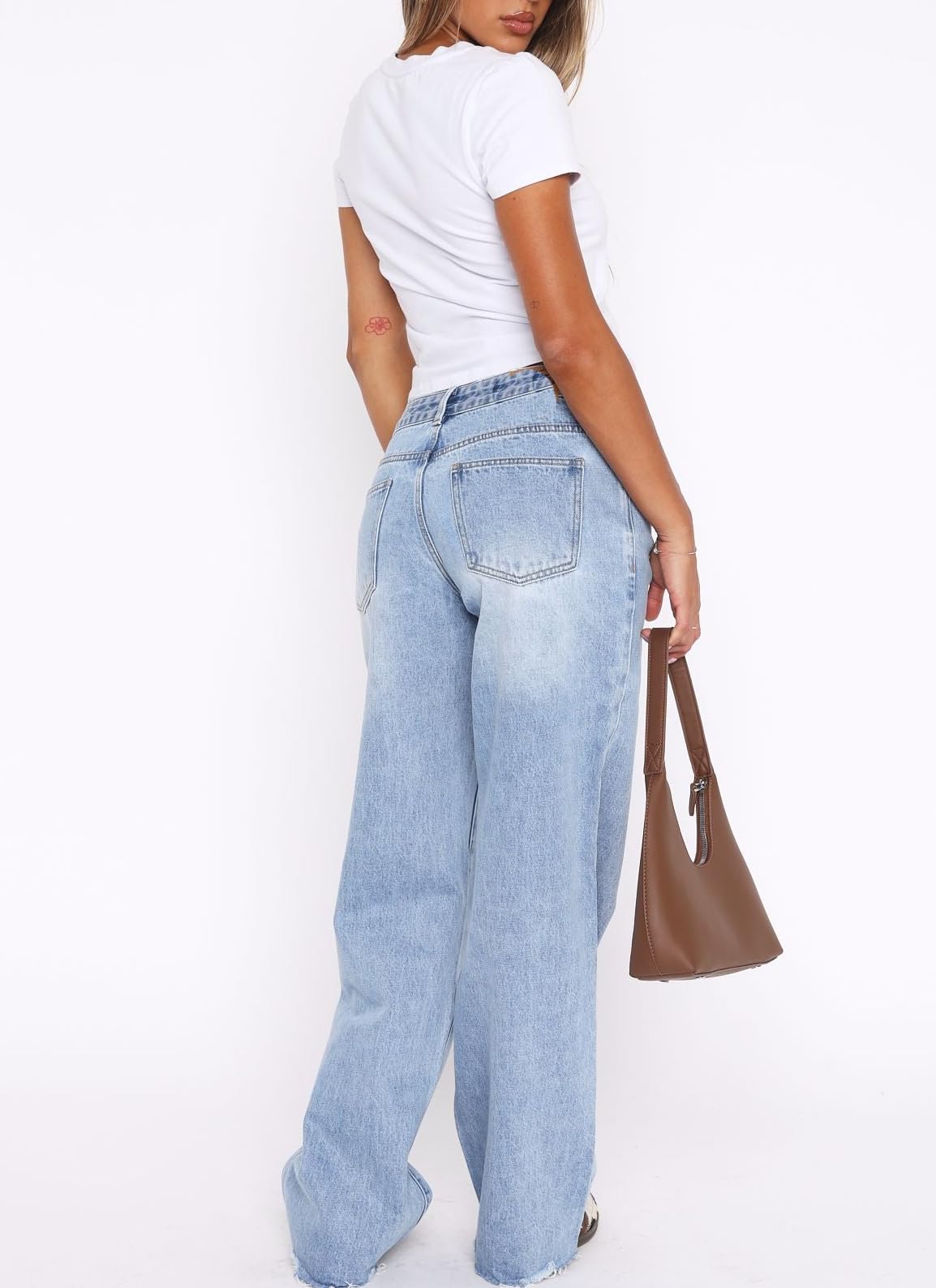 Sxidecgqi Women's Wide Straight Leg Denim Jeans Mid Low Waist Baggy Jeans for Women Frayed Raw Hem Loose Boyfriends Denim Pants Y2K 90S Casual Trousers(Light Blue XL)