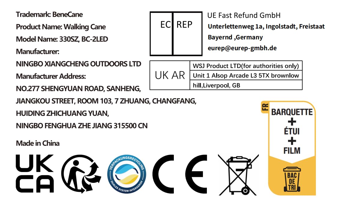 BeneCane Walking Cane for Men & Women Walking Stick for Seniors Folding Canes Quad Cane Adjustable Lightweight Sturdy Collapsible Heavy Duty with Soft TPR T-Handle and Travel Bag