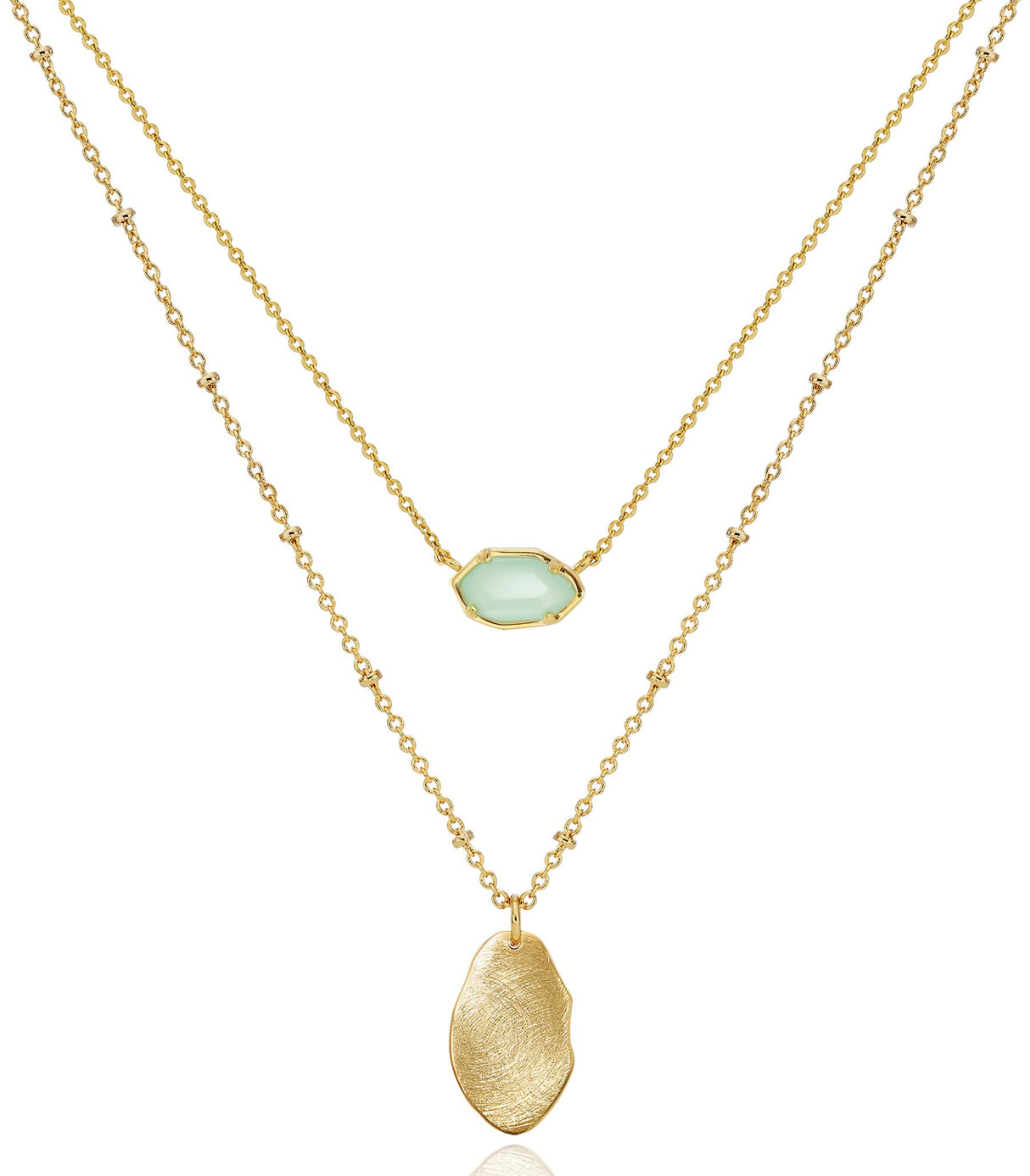 OZEL - Layered Gold Necklaces for Women - Crystal Colorful Delicate Cutting Pendant Necklace - 18K Gold Plated - Birthday Gifts (1M1234-2_green opal)