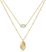 OZEL - Layered Gold Necklaces for Women - Crystal Colorful Delicate Cutting Pendant Necklace - 18K Gold Plated - Birthday Gifts (1M1234-2_green opal)