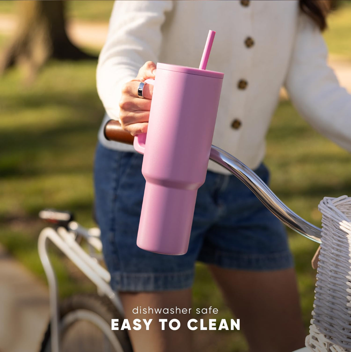 Simple Modern Halloween 40 oz Trek Tumbler with Handle and Straw Lid | Nightmare Before Christmas Cup Holder Friendly Insulated Stainless Steel Travel Mug | Skellington Head