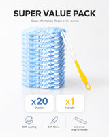 20 Count 360° Duster Refills with 1 Handle,Compatible with Swiffer Duster