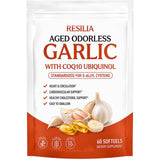 MiloLabCo Resilia Aged Garlic Extract Softgels with CoQ10 Ubiquinol, Odorless 2-Year Matured Garlic Supplement, Non-GMO, 60 Softgels
