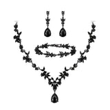 BriLove Wedding Jewelry Set for Women Bride, Y-Necklace Tennis Bracelet Dangle Earrings Set Crystal Teardrop Marquise Cluster Jewelry for Bridal Bridesmaid Black Black-Tone
