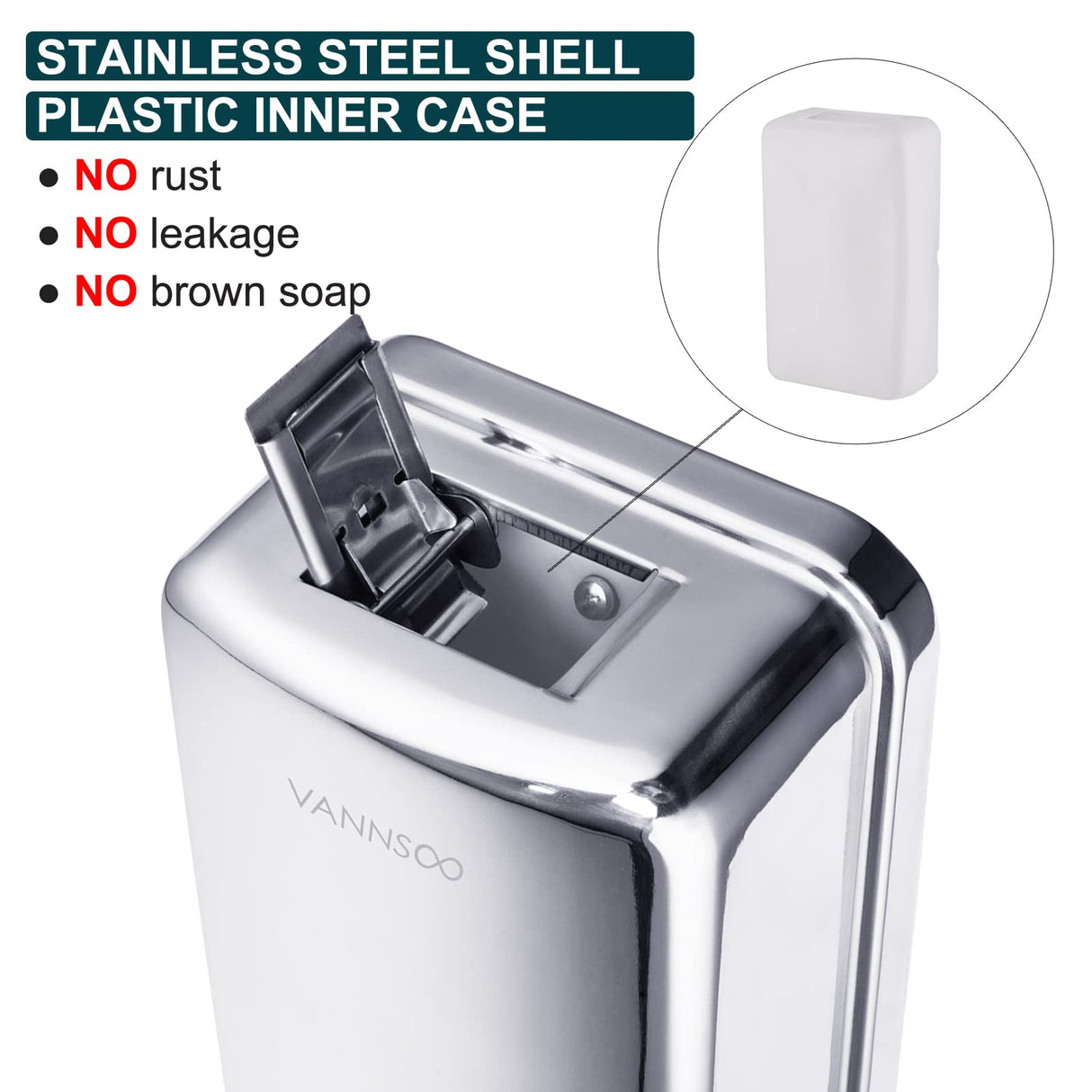 VANNSOO Commercial Soap Dispenser Wall Mount Stainless Steel Manual Liquid Pump Rust-Proof Leak Free for Bathroom (37 fl.oz./1100ml)