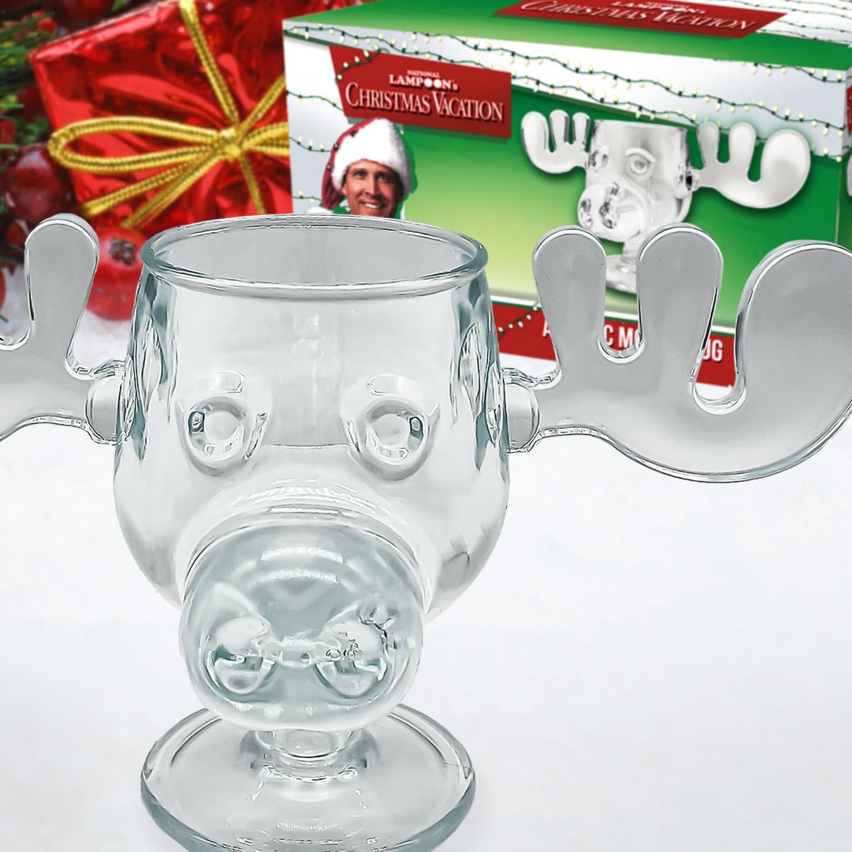 Spoontiques - National Lampoon’s Christmas Vacation Glass Moose Cup - Griswold Moose Mug - 4.5” - 8 Ounce, Glass