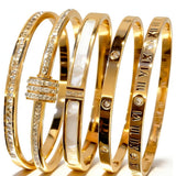 CERULEAN 5-Piece Elegant Stainless Steel Bracelet Set, Fashionable Classic Design, Stainless Steel 5 Piece Bracelet Set, Non Tarnish Bangle, Elegant Bracelets Sets for Everyday and Formal Wear (Gold)