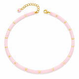 MIDDLUX Natural Rose Quartz Heishi Choker Necklace for Women, Pink Gemstone Beaded Necklace with Gold Accents, Adjustable Layered Beach Necklace, Minimalist Boho Jewelry Gift for Her