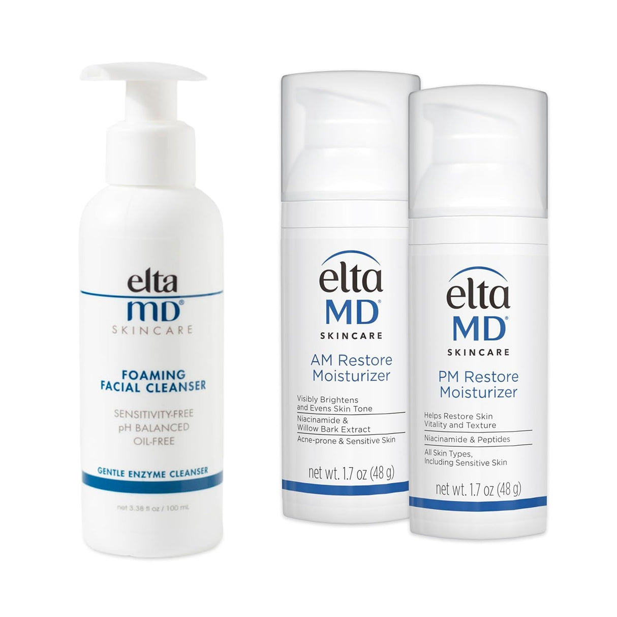 EltaMD AM & PM Moisturizer Facial Kit with Daily Foaming Facial Cleanser, Gentle for Sensitive Skin