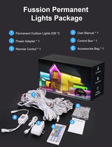 Fussion Permanent Outdoor Lights for House, 150ft RGB Halloween House Lights Outdoor with APP Remote Control, IP67 Waterproof Smart Eternity Eaves Lighting for Christmas, Holiday, Party, Daily