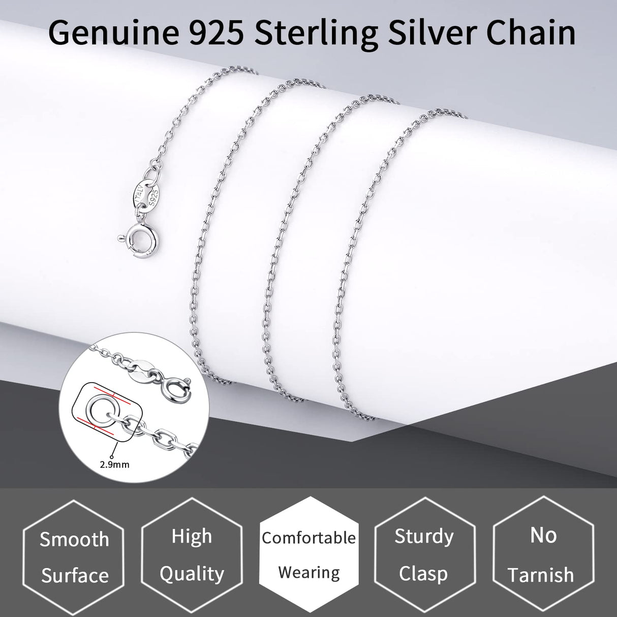 Jewlpire 925 Sterling Silver Chain Necklace Chain for Women, 1.1mm Cable Chain Necklace Upgraded Spring-Ring Clasp - Thin & Sturdy Women's Chains Necklaces 18 Inch