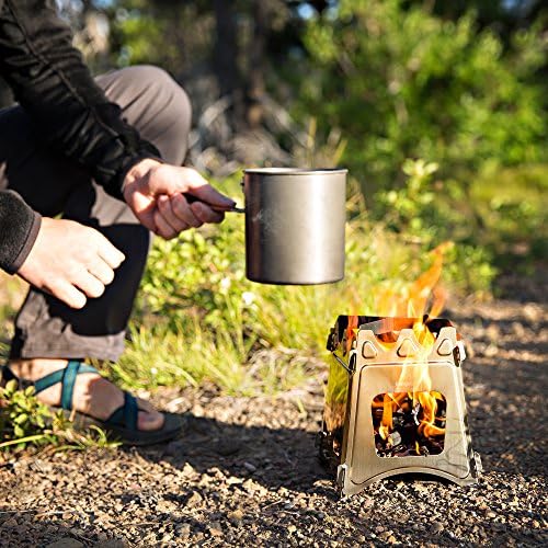 Portable Camping Stove Wood, Wood Stove Camping, Outdoor Compact Campfire, Survival Cooking Gear, Backpacking Stoves, Emergency Backpack Stoves, Hiking Burner, Foldable with Nylon Case