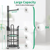 TomCare Toilet Paper Holder Toilet Paper Stand and Dispenser for 3 Spare Rolls Metal Wire Free-Standing Toilet Tissue Paper Roll Storage Shelf Bathroom Accessories Storage Organizer Black