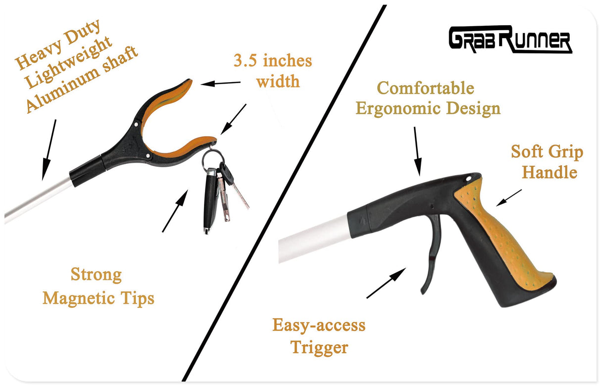 Grabber Reacher Tool - 32” Reacher Grabber Tool with Strong Magnetic and Swivel Head - FDA Registered Heavy Duty Pick Up Stick Grabbers for Seniors, Trash, Surgery Recovery Must Haves Gifts(Yellow)