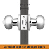 Probrico Polished Chrome Privacy Door Knob, Interior Door Lock for Bathroom Bedroom, Keyless Round Ball Knob Handle, Thumb-Turn Locking, 1 Pack