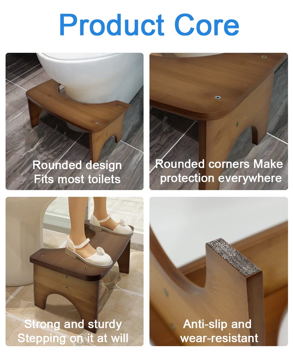 Bamboo Toilet Stool, 6.5" Toilet Stool Squat Adults & Kids, Portable Simple Curve Squat Toilet Potty Stool, Non-Slip Poop Stool for Bathroom, Improve Squatting Posture and Comfort (Brown)