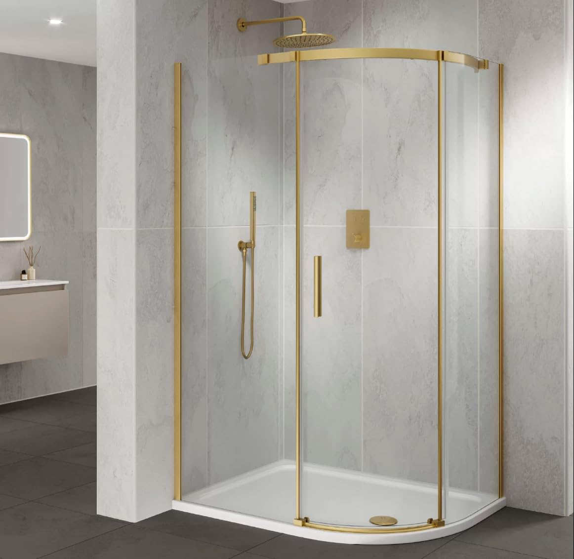 Sandy Beach Brass Shower Waste Trap - Brass Shower Tray Waste Trap, 90mm Shower Waste Trap, Brushed Brass Shower Waste Trap - Slimline Brass Shower Trap Waste Cover (90mm Diameter 48mm Depth)