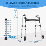 Loyoda Walkers for Seniors, FSA/HSA Eligible Folding Walker with Ski Glides 5'' Front Wheel Medical Lightweight Walker Height Adjustable Aluminum Standard Walker for Handicap and Adults (Silver)