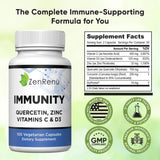 Zenrenu Immunity Quercetin 700 mg Zinc Vitamin C Vitamin D Immune Support Supplement with Curcumin - Easy to Absorb Immunity Supplement, 100 Vegetarian Capsules 50 Day Supply