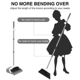 NACENA Broom and Dustpan Set, 52-in Long Adjustable Handle Broom Dustpan Combo with Dustpan Teeth to Automatically Clean Hair Suitable for Home Kitchen Office Hall Floor (Grey&White), 2 Pack