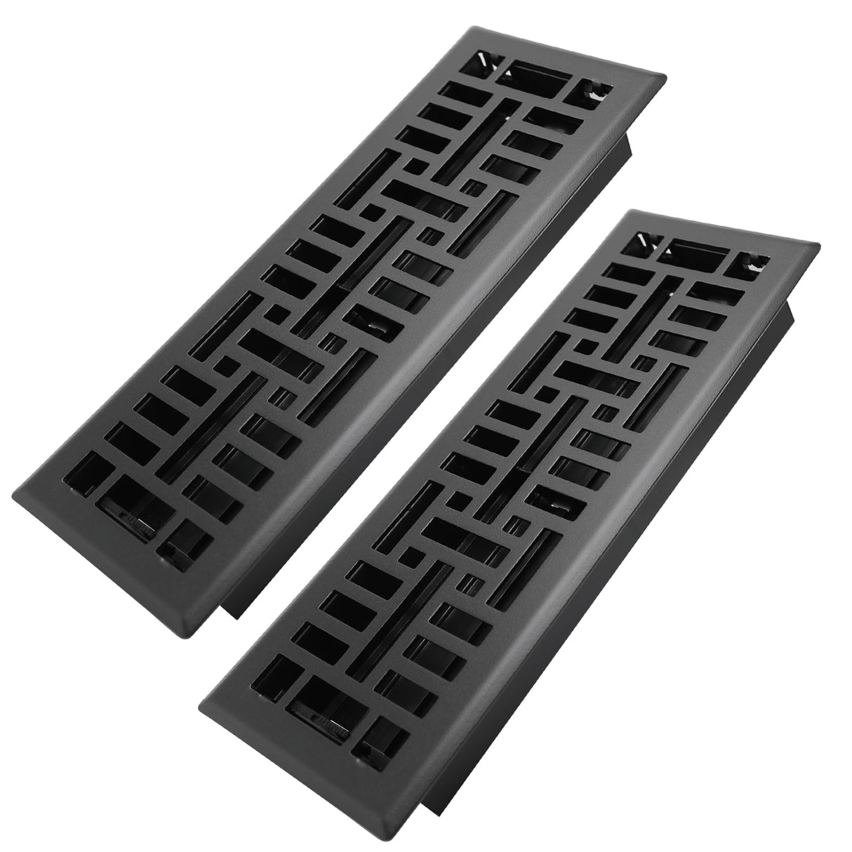 Howeall 4x14 Inches 2 Pack Heavy Duty Walkable Floor Register Easy Adjust Air Supply Lever Floor Vents - Seattle Design - Vent Cover for Home Floor - Matte Black