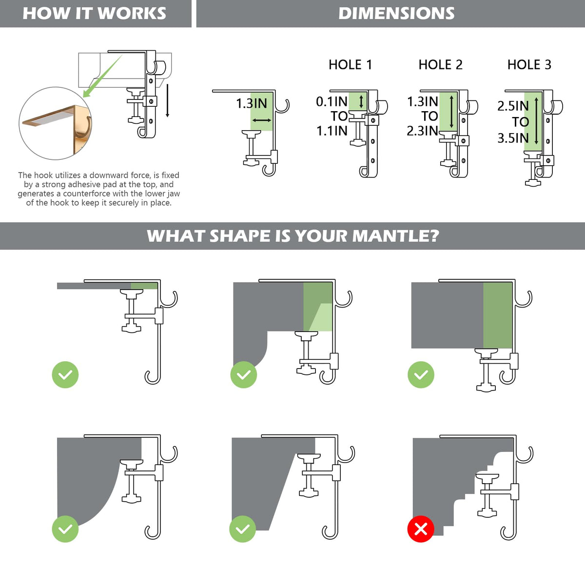 Stocking Hangers for Mantle,2 in 1 Adjustable Christmas Stocking Holder