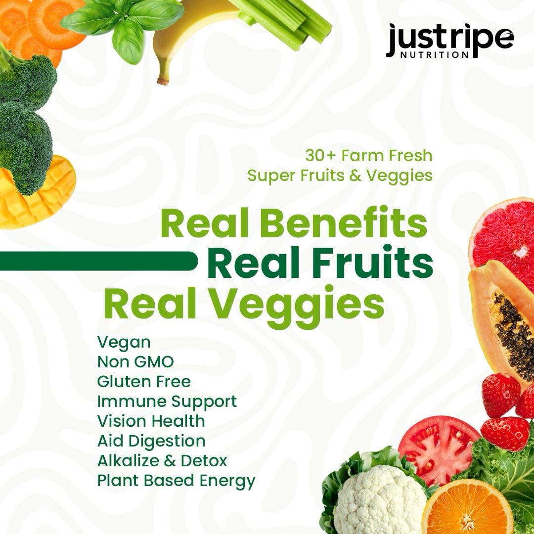 Just Ripe Nutrition Fruits and Veggies Supplement - 90 Fruit and 90 Vegetable Capsules - 100% Whole Natural Superfood - Filled with Vitamins and Minerals - Supports Energy Levels (2 Pack)