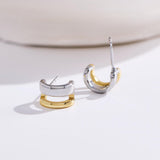 NOKMIT Two Tone Huggie Hoop Earrings for Women, Dainty 14K Gold and Silver Mixed Metal C Shaped Hoops, Small Multi Statement Geometric Earrings, Plain High Polish Non Tarnish Jewelry Gifts