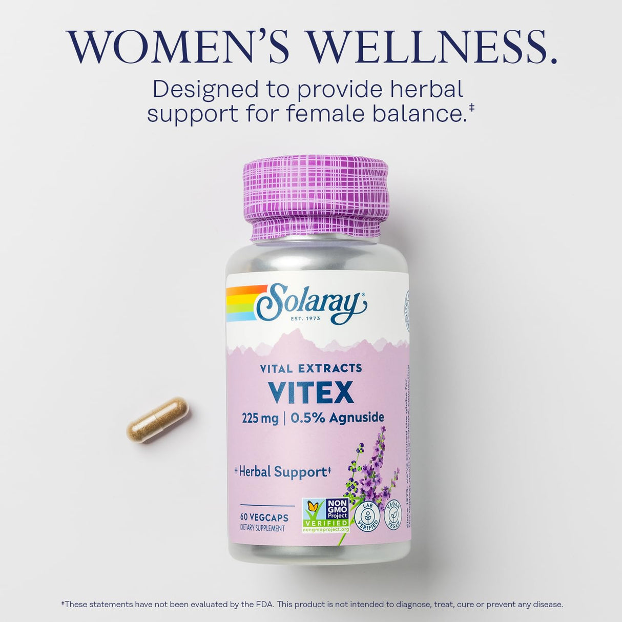 SOLARAY Vitex Berry Extract 225 mg - Chasteberry Supplement for Women - Traditional Hormone Balance Support - Chaste Tree Berry - Vegan, Lab Verified - 60 Servings, 60 VegCaps