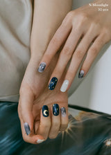 ohora Semi Cured Gel Nail Strips (N Moonlight) - Halloween Nails, Salon-Quality, Works with Any Lamps, Long Lasting, Easy to Apply & Remove - Includes 2 Prep Pads, Nail File & Wooden Stick