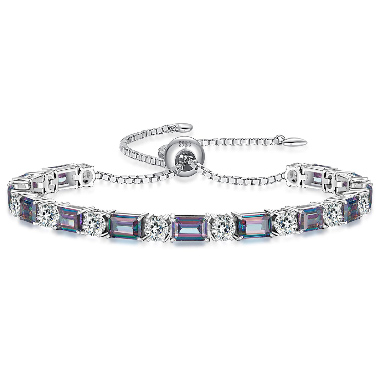 ETERMBOL Birthstone Tennis Bracelets for Women White Gold Sterling Silver Gemstone Bracelets Adjustable Chain 6-9 Inchs Jewelry Anniversary Birthday Gifts for Women Mom Wife Her