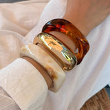 AVOGIR Chunky Acrylic Bangle Bracelet for Women Colorful Resin Bracelets Trendy Stack Statement Cuff Jewelry Gift (Gold 02)