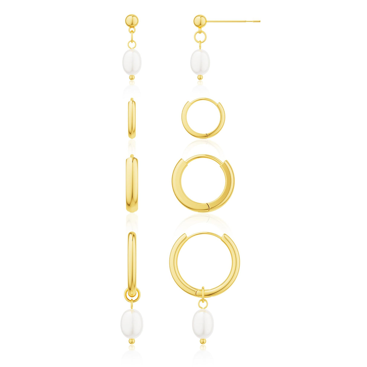 Moodear Gold Earrings for Women, Pearl Hoop Dangle Earring Stack Jewelry