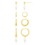 Moodear Gold Earrings for Women, Pearl Hoop Dangle Earring Stack Jewelry
