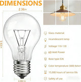 JUNFMLY Clear 60 Watt Incandescent Light Bulbs, A19 Shape, Dimmable, 2700K Soft White, E26 Base, 6 Pack