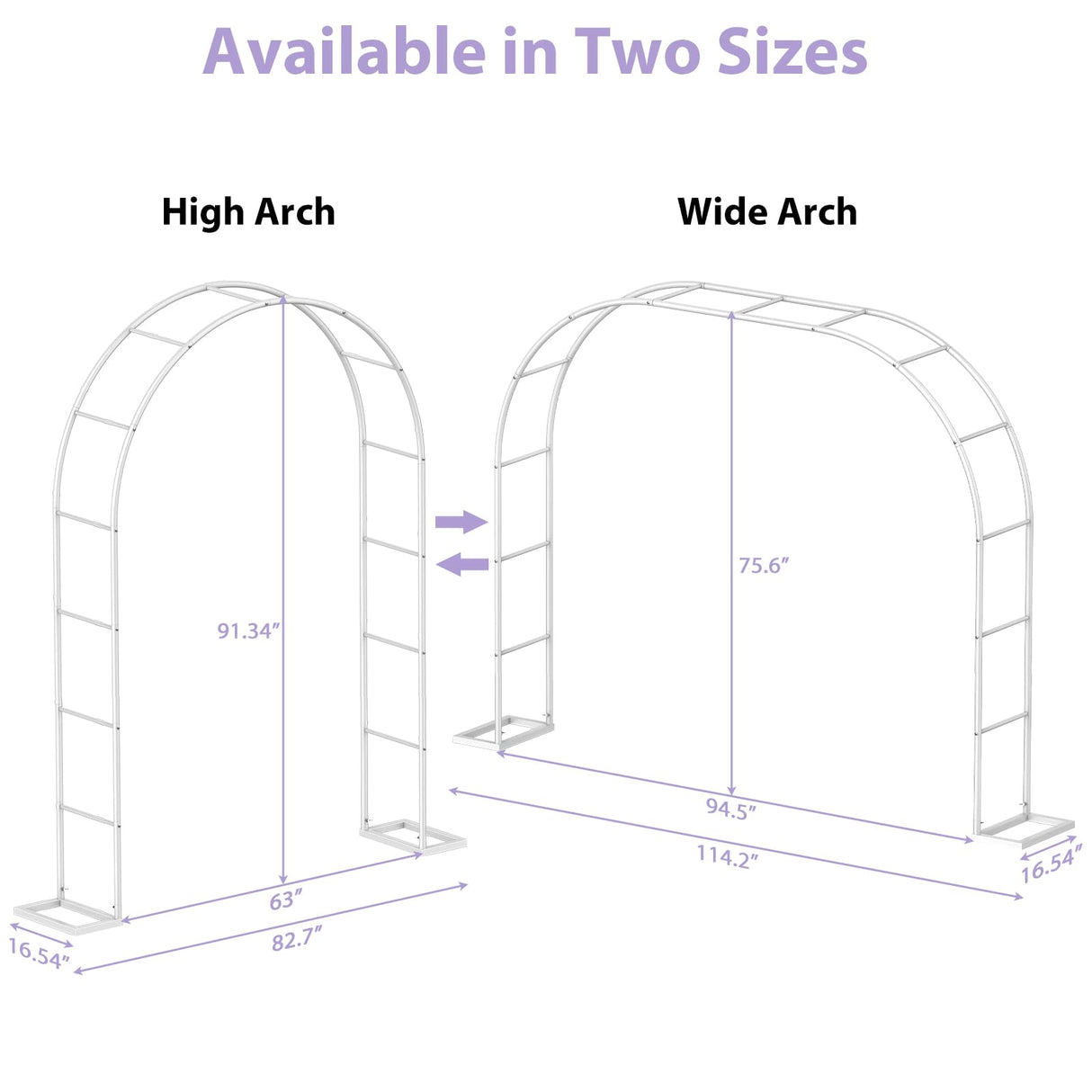 Sunexinlo Garden Arch Trellis with Base, 5.3'W x 7.6'H or 7.9'W x 6.3'H Wedding Arch, Metal Garden Trellis for Climbing Plants Outdoor Wedding Christmas Bridal Party Decoration, White
