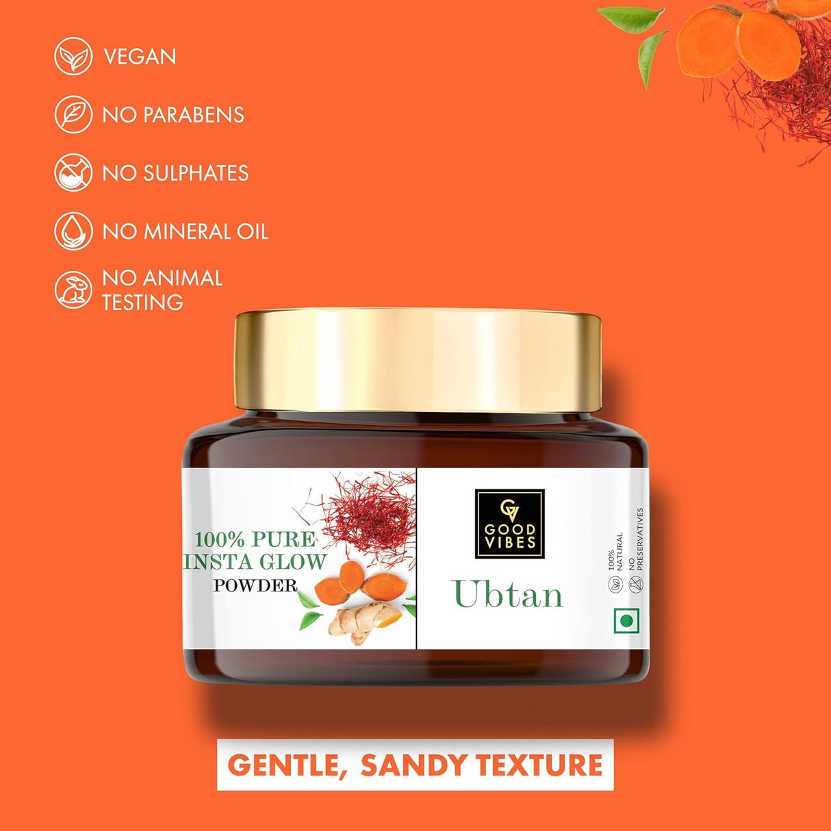 Good Vibes Ubtan Insta Glow Powder for Face | Hydrating Pack with Turmeric Saffron & Sandalwood | Suits All Skin Types | No Parabens Sulfates & Mineral Oil | 5.29 Oz/150g