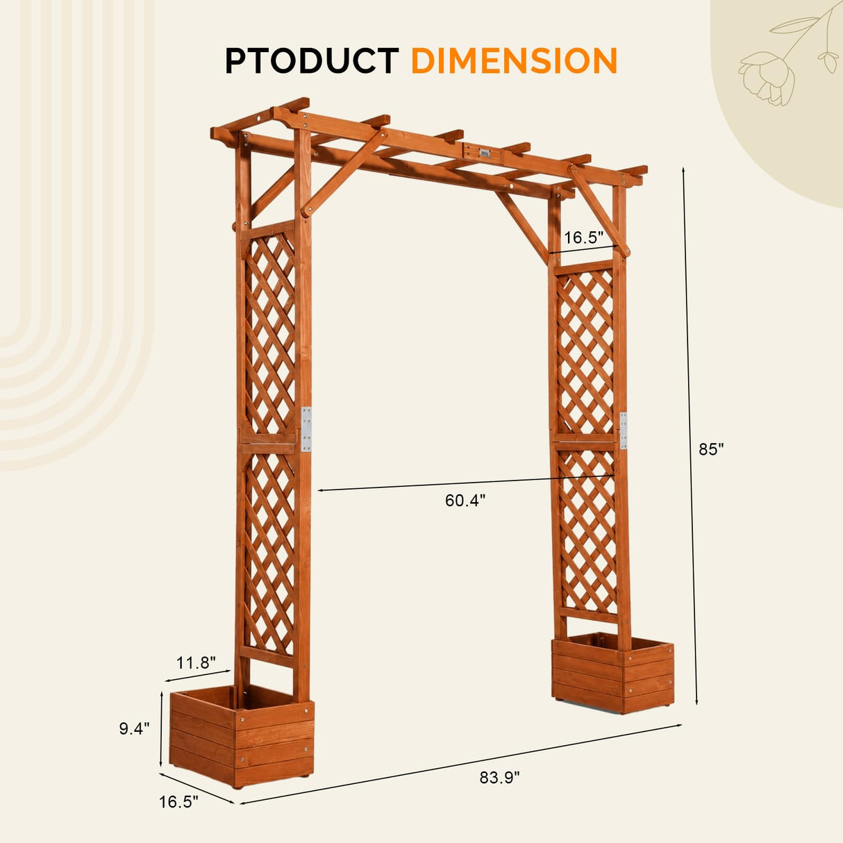 VINGLI Wooden Garden Arbor with Planter, Wedding Arch for Ceremony, Wood Garden Arbour Trellis for Plant Climbing, Pergola for Garden Backyard, Lawn, Outdoor (Golden Brown)