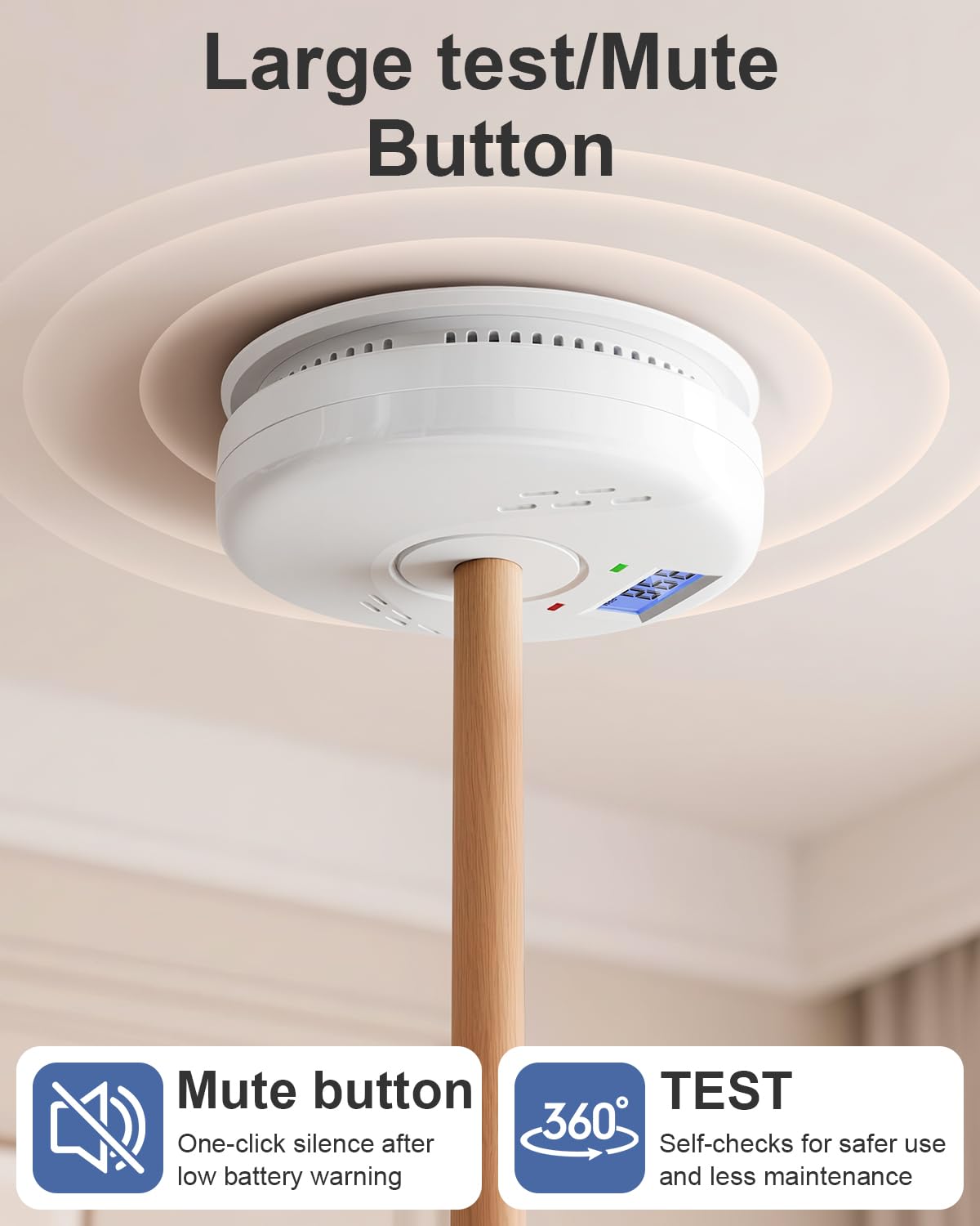 Smoke and Carbon Monoxide Detector, Battery Operated Fire Alarm with LCD Display & Test/Reset Button, Portable Photoelectric CO Smoke Detector Combo for Home, Apartment, RV & Travel, 1 Pack