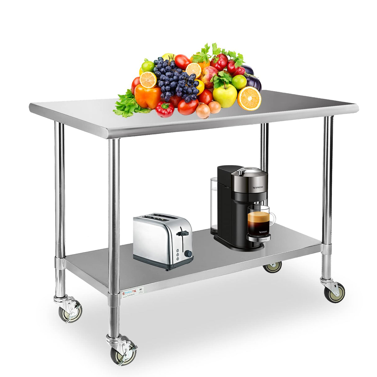 STABLEINK Stainless Steel Table with Wheels 24 x 60 Inches 5ft, NSF Commercial Prep & Workbench with Adjustable Undershelf and Casters, for Commercial Kitchen, Restaurant, Hotel,Laundry and Garage