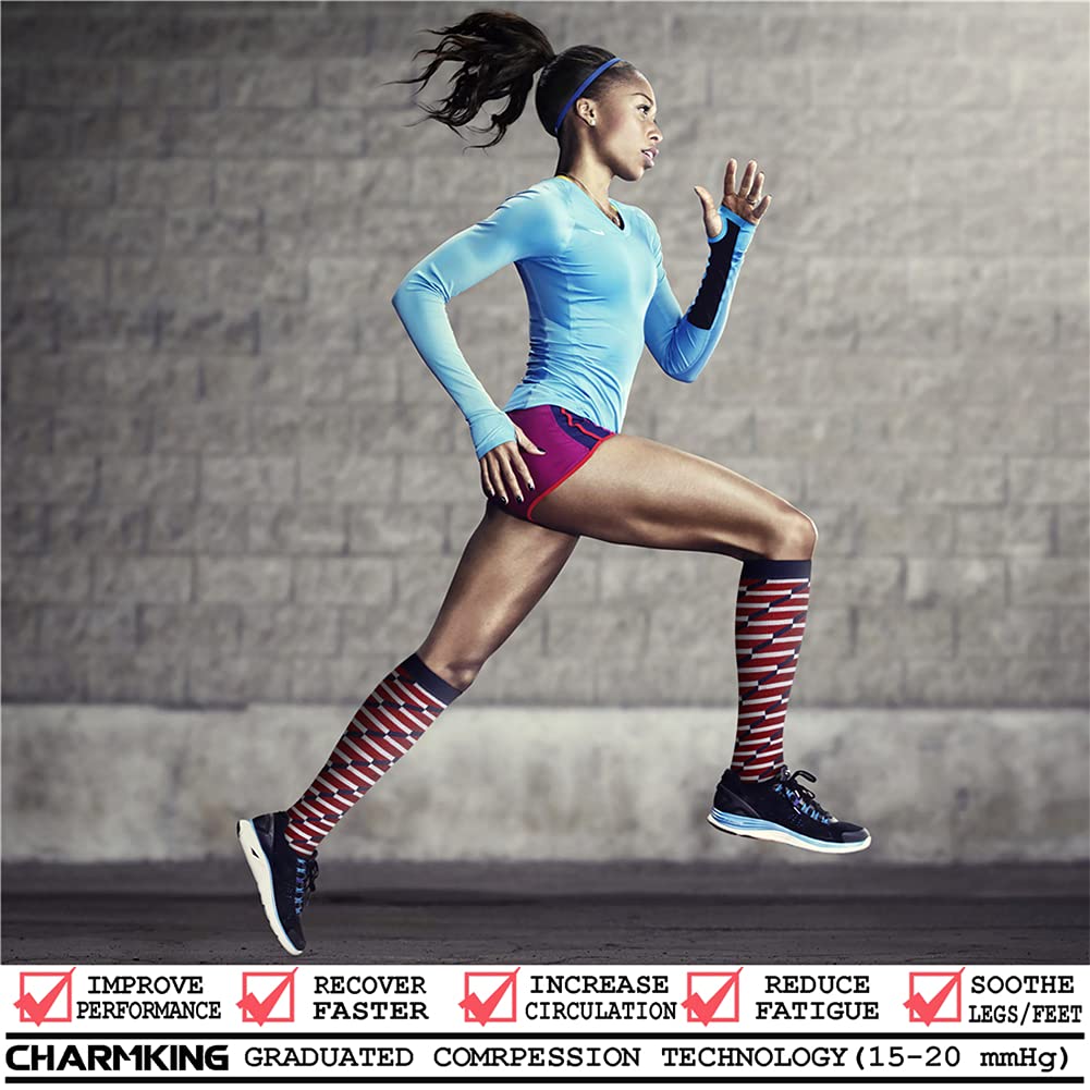CHARMKING Compression Socks for Women & Men (8 Pairs) 15-20 mmHg Graduated Copper Support Socks are Best for Pregnant, Nurses - Boost Performance, Circulation, Knee High & Wide Calf (S/M, Multi 10)